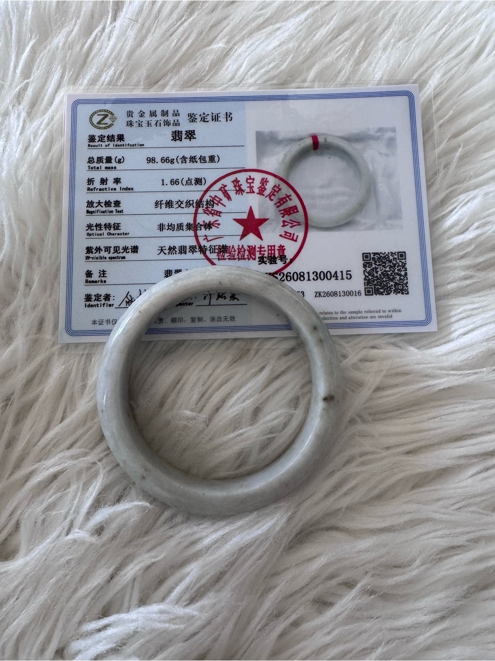 Natural Pale Green Jade Bangle Bracelet w/COA